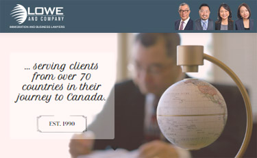 Lowe & Co, immigration & business lawyers and regulated canada immigration consultants 2021 photo of Jeffrey Lowe and mini pics of Stan Leo, Vivien Lee & Rita Cheng, RCIC Stan Leo, JD immigration express applications, Vivien Lee, Immigration Consultant, Rita Cheng, regulated consultant and manager,    - click to www.canadavisalaw.com  需要为您的加拿大移民事务提供专业的解决方案吗？